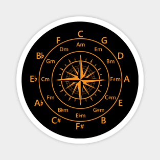 Circle of Fifths Old Compass Style Warm Orange Magnet